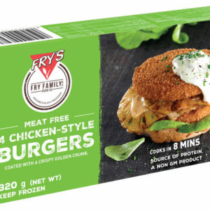 Chicken Style burgers made from seasoned proteins which come from grains and legumes, coated with a crispy golden crumb.