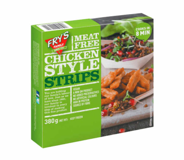 Succulent strips made from proteins which come from grains and legumes, lightly seasoned with a blend of herbs and spices. Chicken Style Strips.